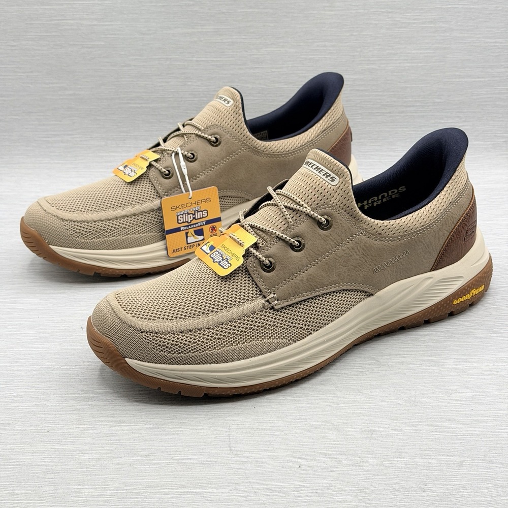 Skechers Slip Ins Men's 11.5 Wide Taupe Walking Shoes Relaxed Fit Goodyear Meroe